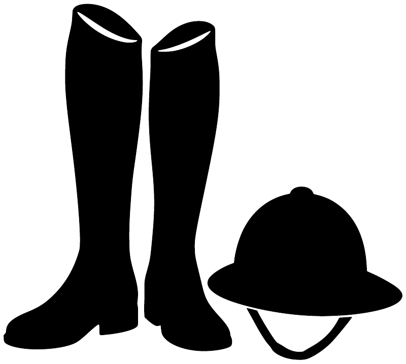 Equestrian boots and helmet vinyl decal, large black silhouette on white.