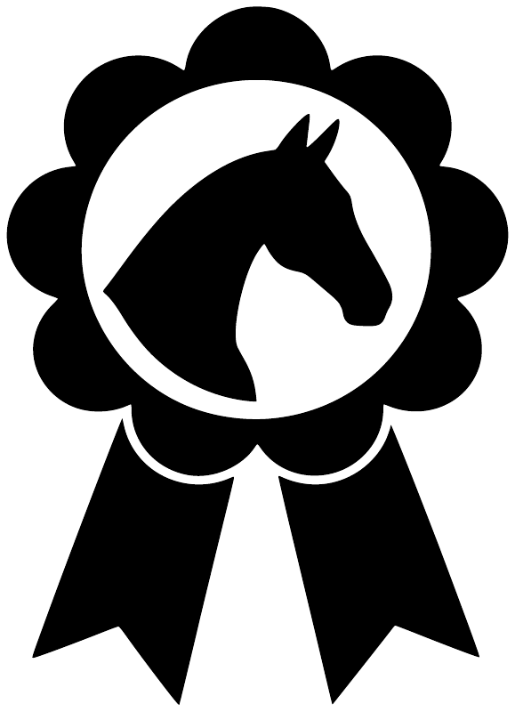 Horse silhouette rosette vinyl decal: black and white medallion with ribbon tails