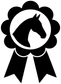 Horse silhouette rosette vinyl decal: black and white medallion with ribbon tails