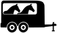Vinyl horse trailer decal in white and black with two horses, wheels, and hitch