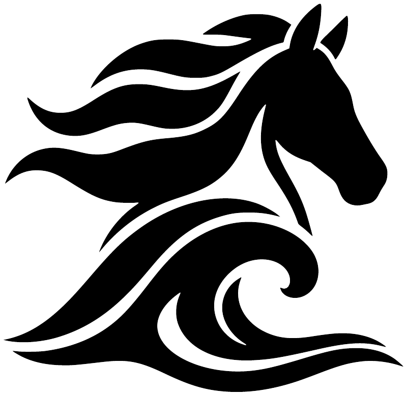 Ocean spirit horse and wave vinyl decal in black and white