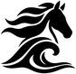 Ocean spirit horse and wave vinyl decal in black and white