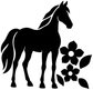 Black horse and wildflower vinyl decal silhouette with three flower blossoms