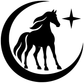 Black horse silhouette vinyl decal in a crescent moon with star accents