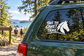 Take the Quiet Trail vinyl decal with white horse silhouette on dark car window