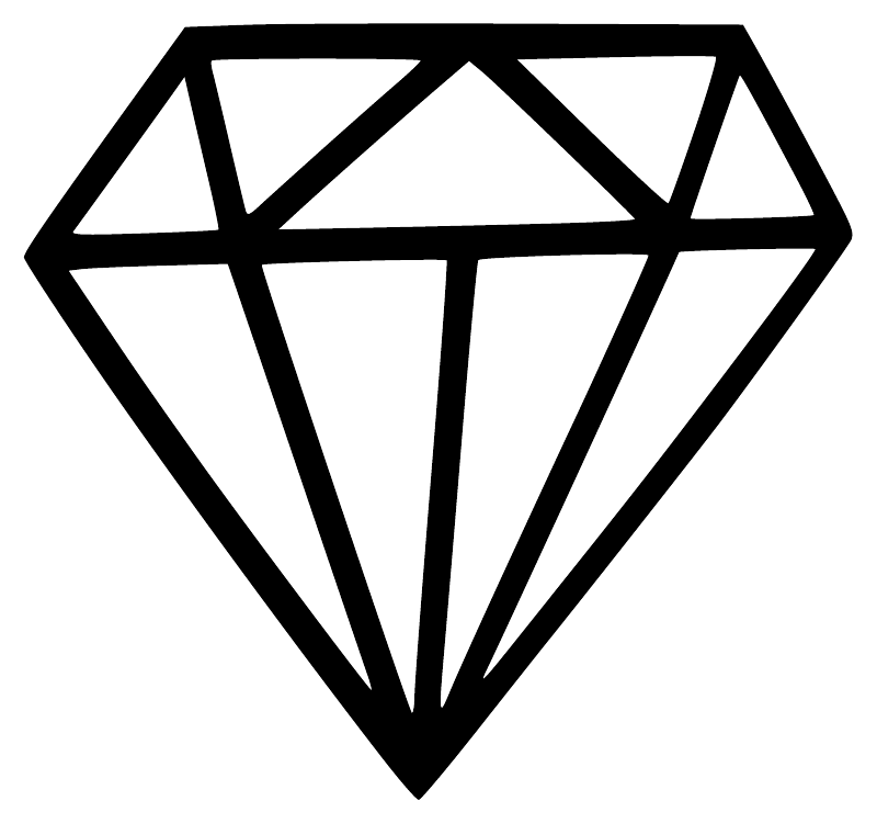 Diamond outline facets vinyl decal, black geometric diamond with internal line facets