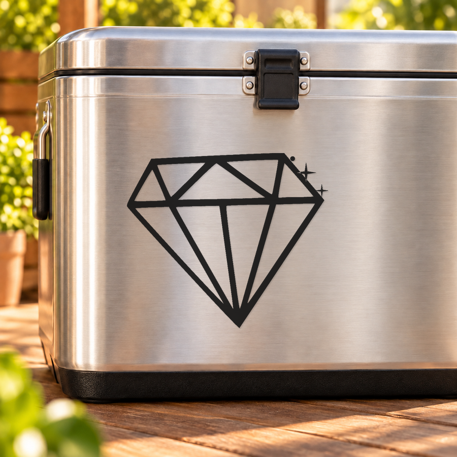 Stainless lunch box with black geometric diamond and small star spark emblem