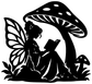 Black vinyl book nook decal of a fairy reading under a large spotted mushroom.