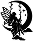 Black fairy vinyl decal showing moon, stars, wings, and floating clouds