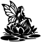 Water lily fairy vinyl wall decal, black silhouette with butterfly wings and lotus