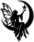 Black fairy silhouette vinyl decal on crescent moon with star