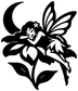Fairy flower vinyl decal close-up: sleeping fairy silhouette, moon, wings and leaves