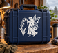White fairy silhouette vinyl decal on dark blue hard case suitcase