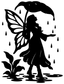 Black fairy silhouette rain vinyl decal with leaf umbrella and raindrops