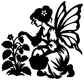 Black fairy vinyl decal silhouette with butterfly wings and leafy flowers