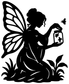 Close-up fairy vinyl decal silhouette holding jar with butterflies and leaves