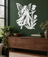 White vinyl fairy protector decal with wings and dandelion-like flowers