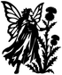 Black vinyl fairy protector decal silhouette with wings and dandelion-like flowers