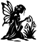Black winter fairy vinyl decal silhouette holding a flower with snowdrop details