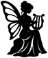 Black fairy musician vinyl decal silhouette holding a harp, FairyCX027