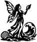 Black fairy vinyl decal silhouette, flanked by wings and shell with curly wave tail