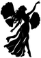 Black fairy wing emblem vinyl decal, close-up silhouette with raised arm