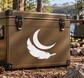 White crescent feather vinyl decal for outdoor gear, sweeping feather emblem