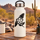 Feather and flower crest vinyl decal in black on white bottle