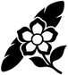 Black feather and blossom crest vinyl decal with centered flower and leaves