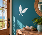 Crossed feather plume vinyl decal pair, white feather silhouettes