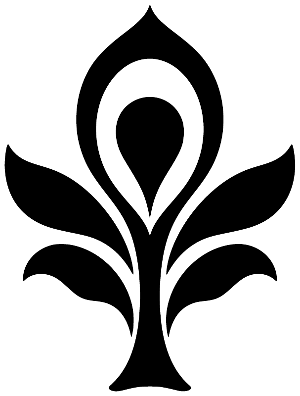 Black feather plume vinyl decal with stylized peacock-eye flame icon