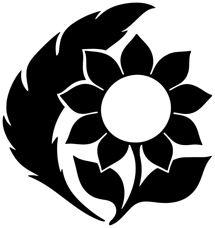 Feather-shaped black vinyl decal with sunflower and leaf design