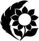 Feather-shaped black vinyl decal with sunflower and leaf design