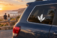 Three-plume fan feather vinyl decal, white silhouette on car rear window