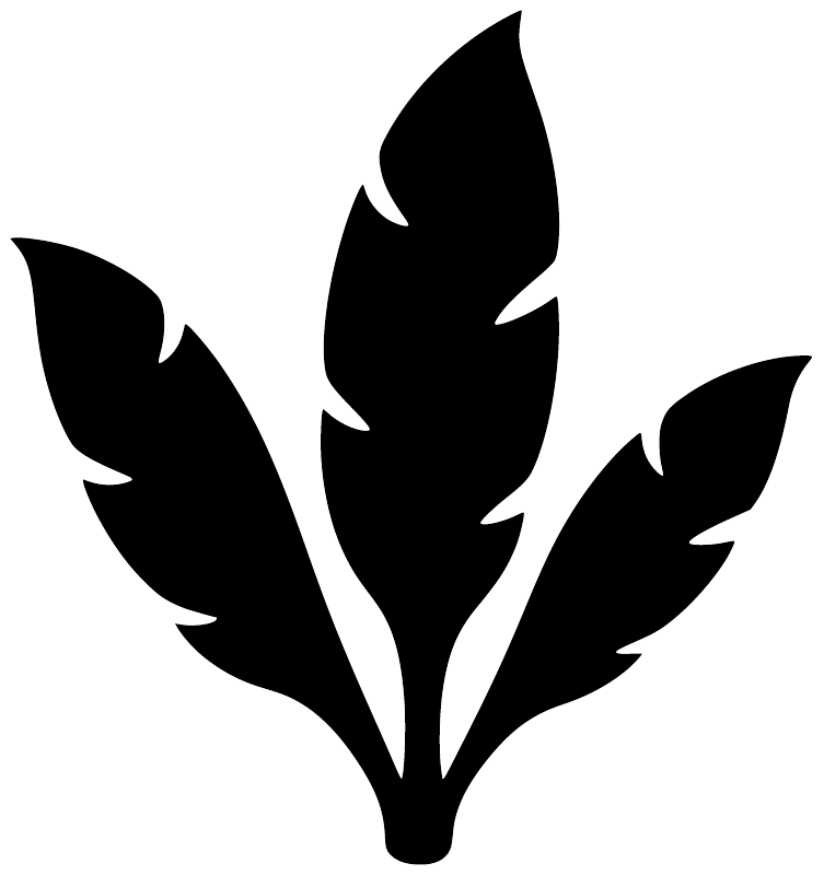 Three-plume fan feather vinyl decal, black feather silhouette close-up