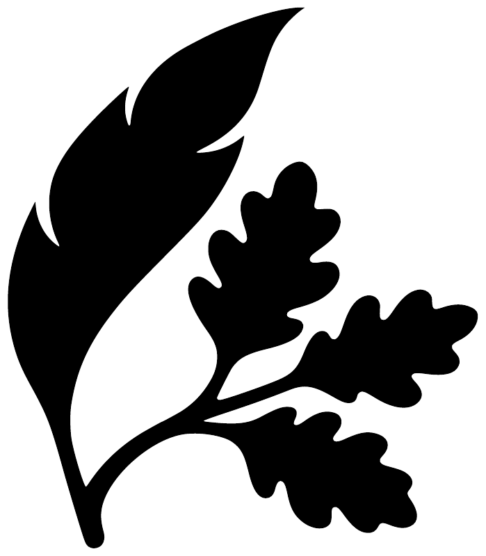 Oak feather sprig vinyl decal, black feather and oak leaf silhouette