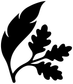 Oak feather sprig vinyl decal, black feather and oak leaf silhouette