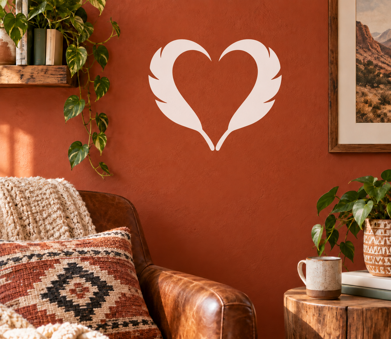 Feather heart pair vinyl decal, white heart with feathered wings