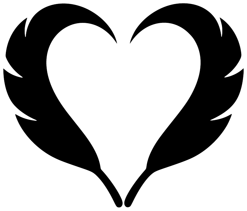 Feather heart pair vinyl decal, black-and-white feathered heart silhouette