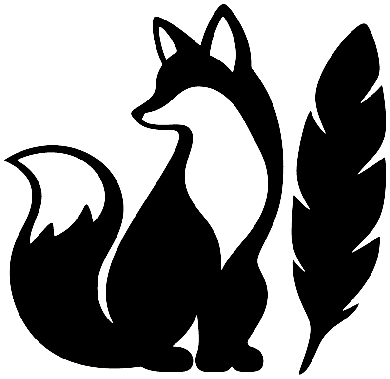 Fox and feather vinyl decal close-up: black fox graphic with feather on a white background.