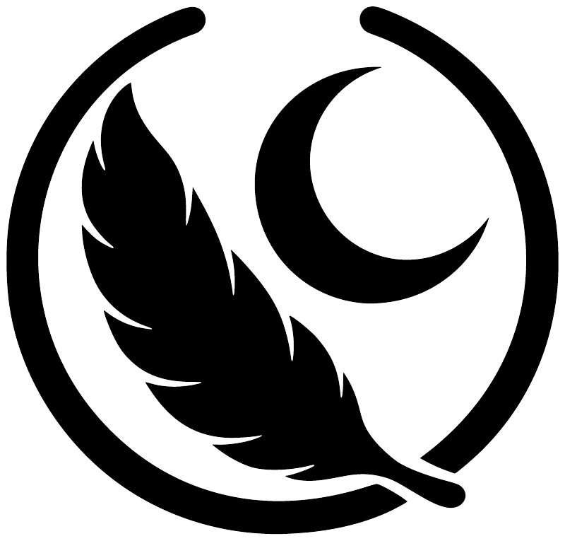Feather and moon medallion vinyl decal, black silhouette