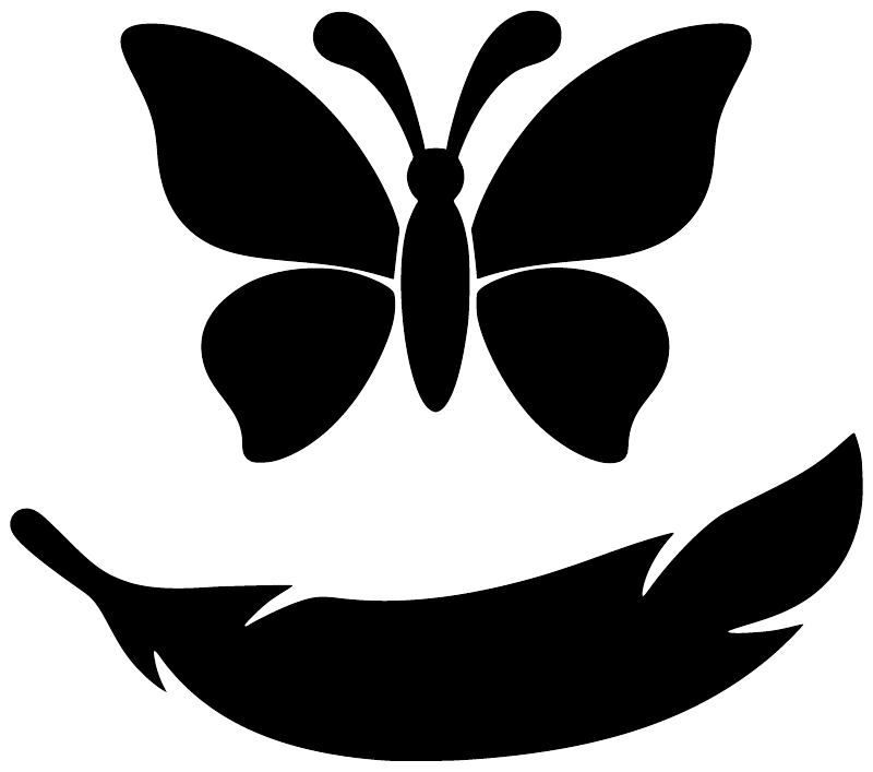 Black butterfly and feather vinyl wall decal, bold minimalist drift shape