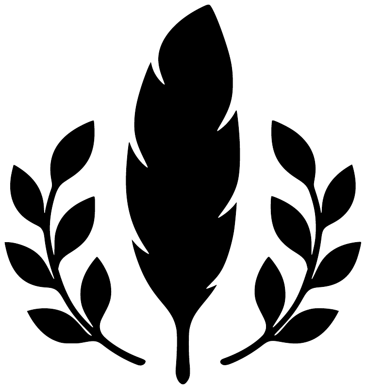 Feather and laurel vinyl decal silhouette, black feather with leafy branches on white