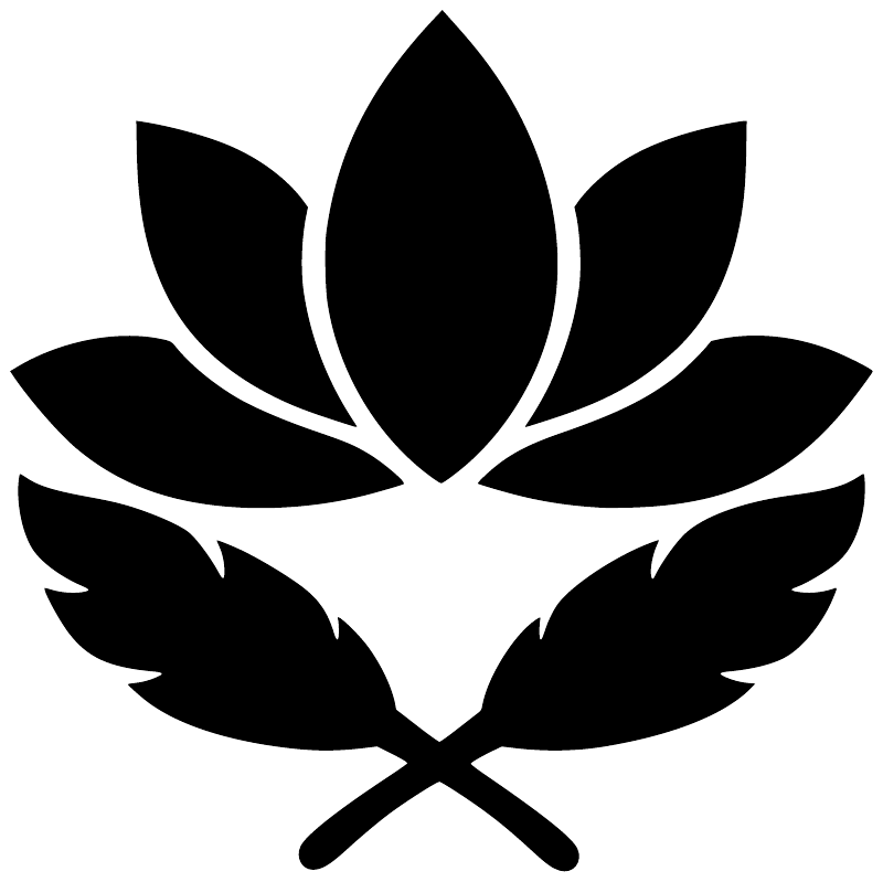 Lotus feather emblem vinyl decal, black lotus feather leaf emblem on white background