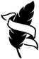 Feather ribbon vinyl decal closeup: black feathers with curved ribbon on white backing