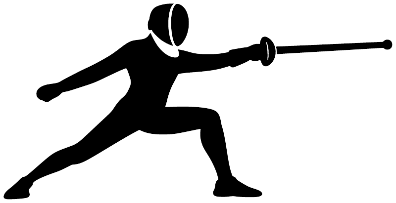 Black fencer lunge line vinyl decal with sword extended