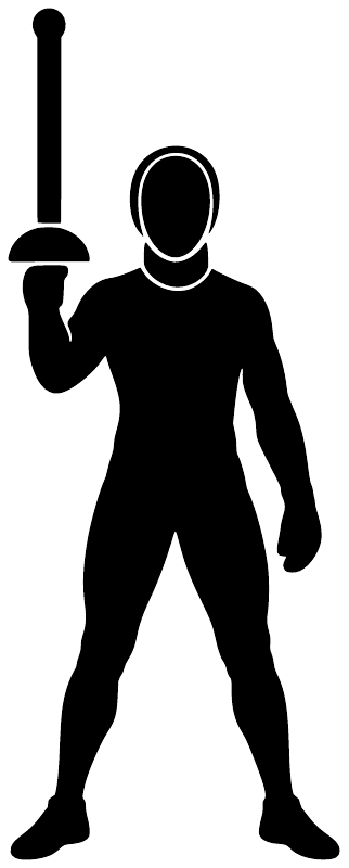 Vinyl fencing decal silhouette of a saluting fencer holding a sword in black