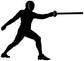 Black vinyl fencing fencer step decal silhouette, foil extended in forward lunge