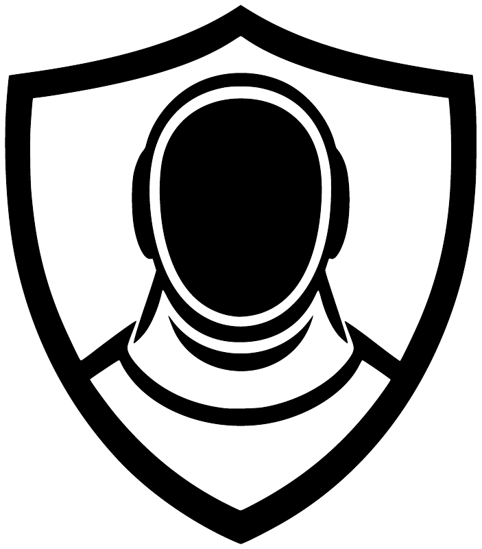 Fencing mask shield crest vinyl decal in black and white with fencing mask icon