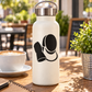 White bottle with black vinyl fencing glove and mask decal